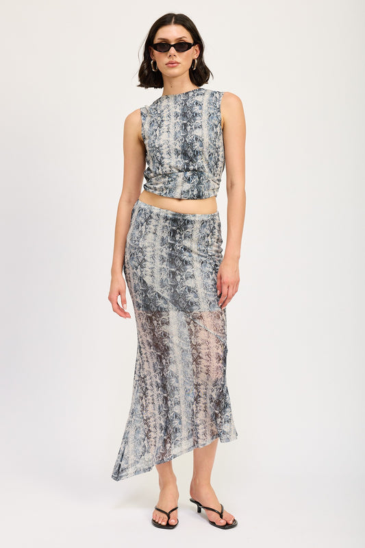 Grey Snake Pleated Tie Back Top