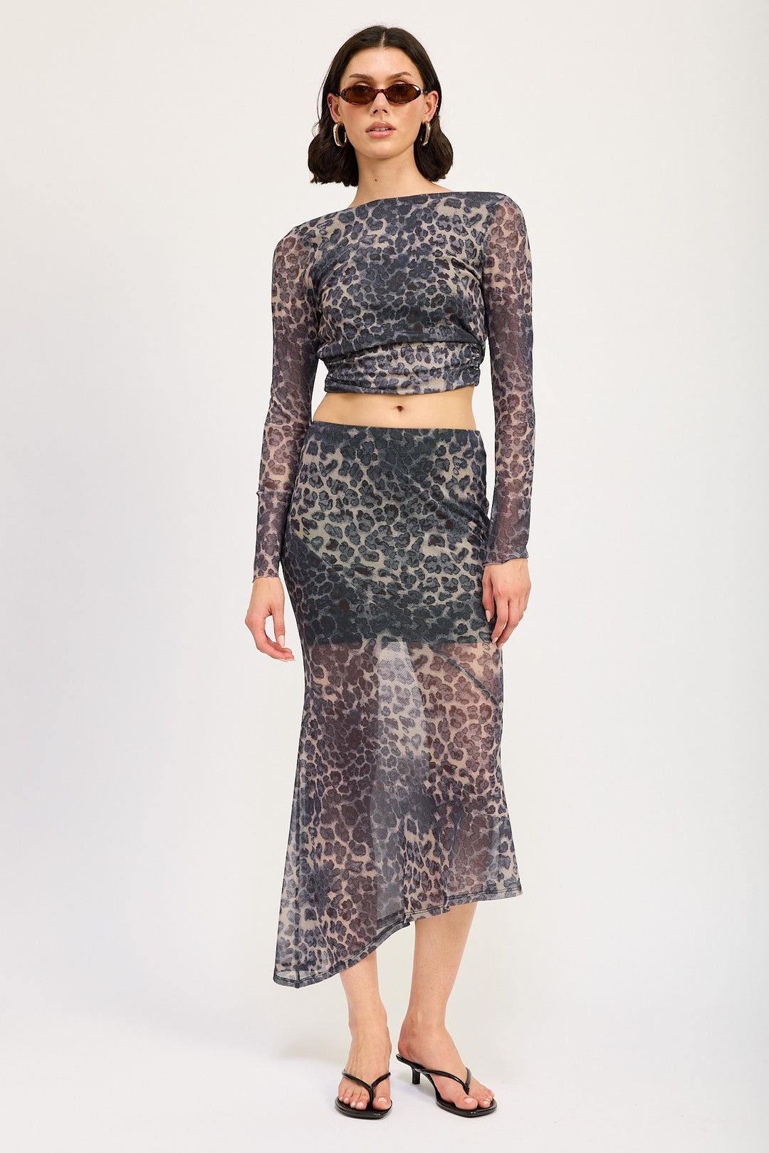 Grey Leopard Print Printed Mermaid Maxi Skirt