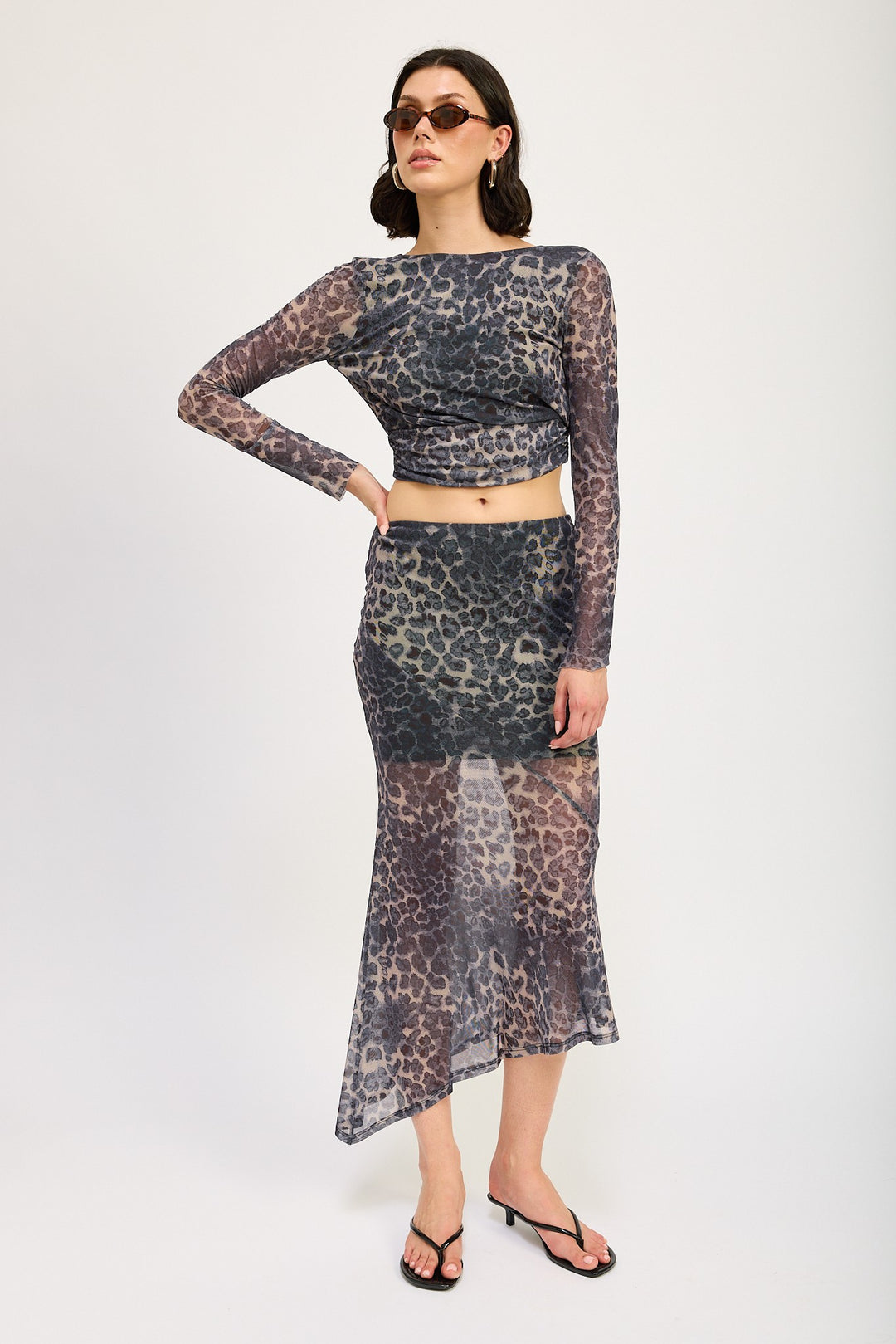 Grey Leopard Print Printed Mermaid Maxi Skirt