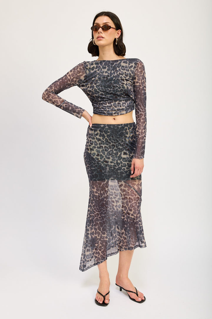 Grey Leopard Print Printed Mermaid Maxi Skirt