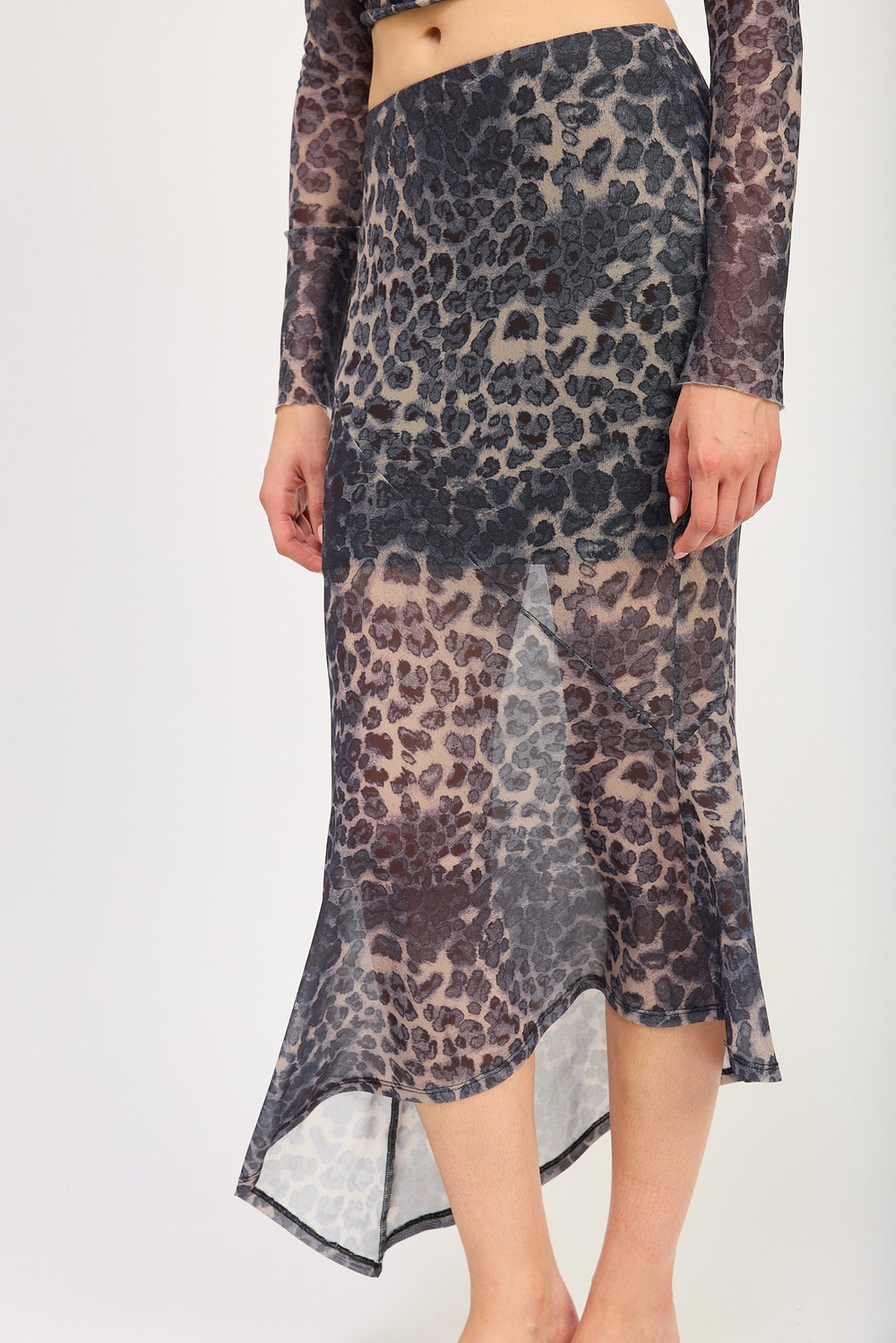 Grey Leopard Print Printed Mermaid Maxi Skirt