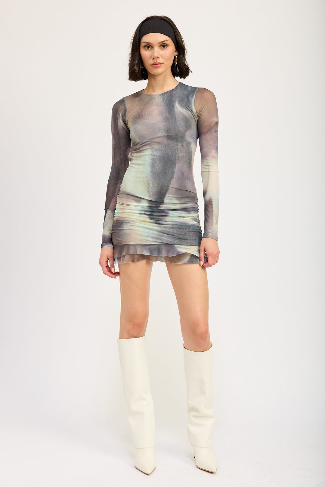 Long Sleeve Ruffled Mini Dress With Cutout