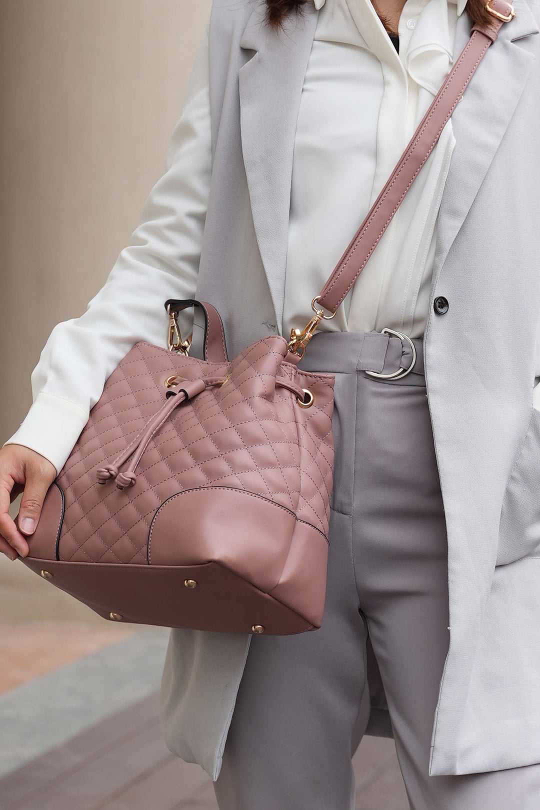 Taupe Mkf Wendy Bucket Bag With Wristlet By Mia K