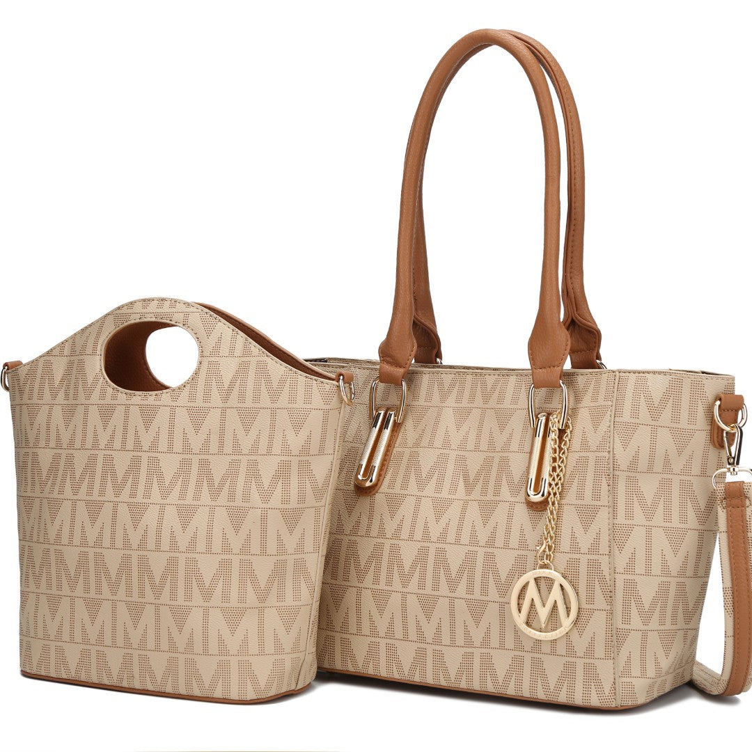 White Mkf Casey M Signature Tote Crossbody Set