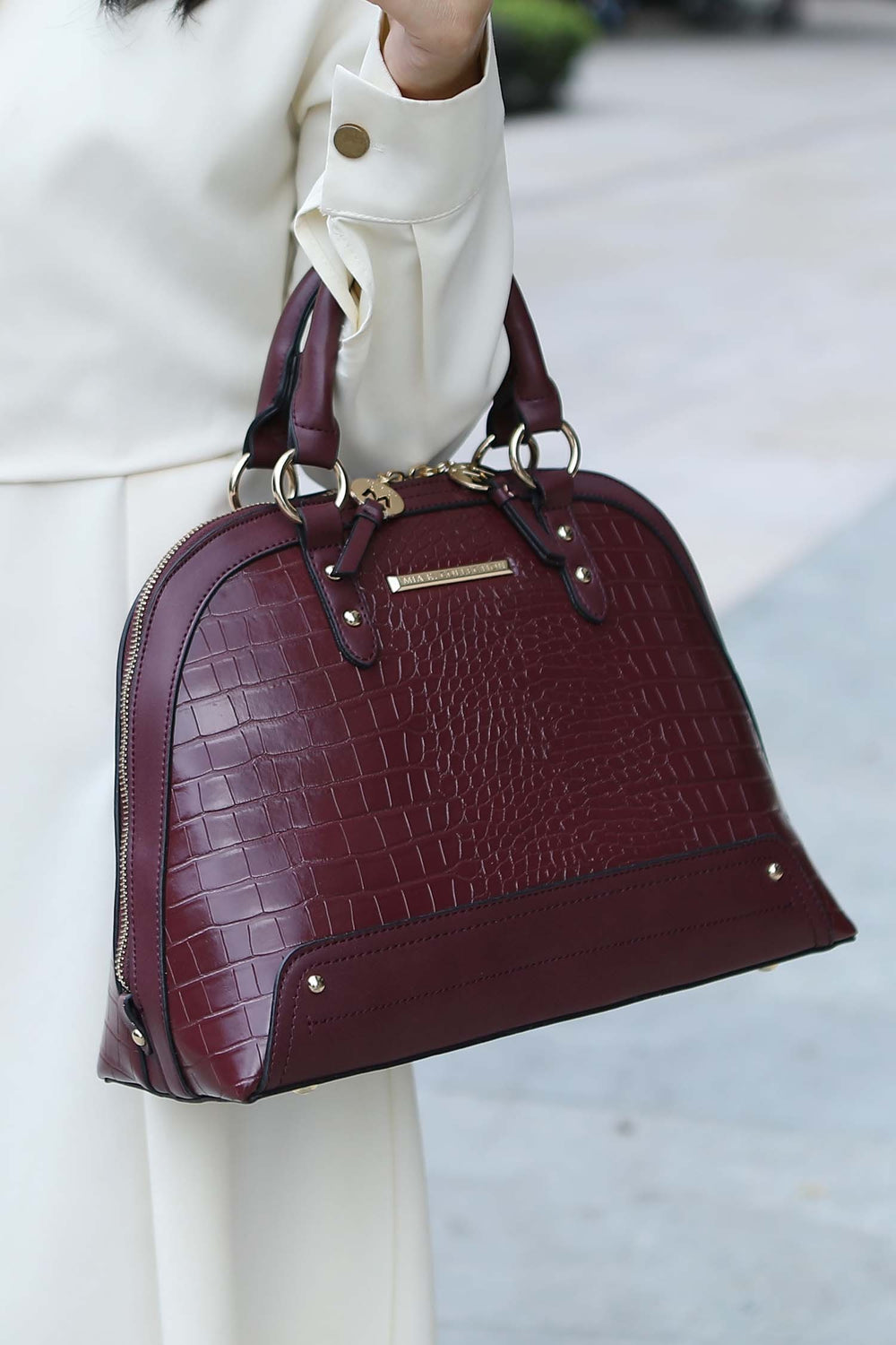 Eggplant Mkf Nora Premium Croco Satchel By Mia K