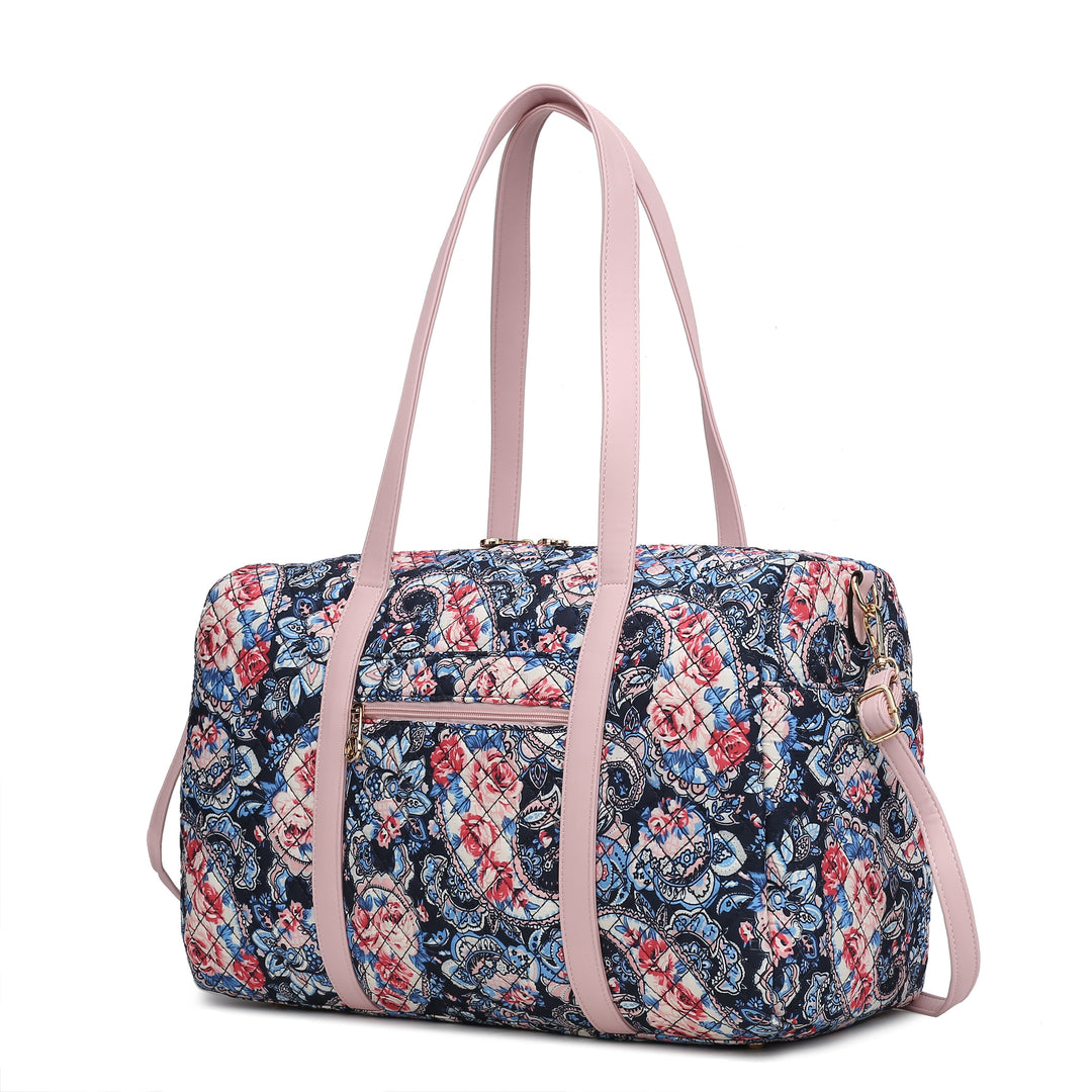 Navy Mkf Khelani Quilted Botanical Pattern Duffle Bag