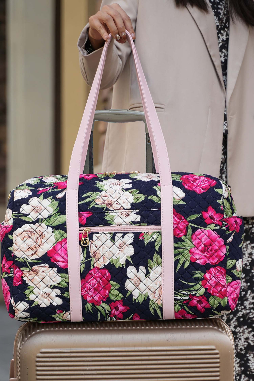 Blue Mkf Khelani Quilted Botanical Pattern Duffle Bag