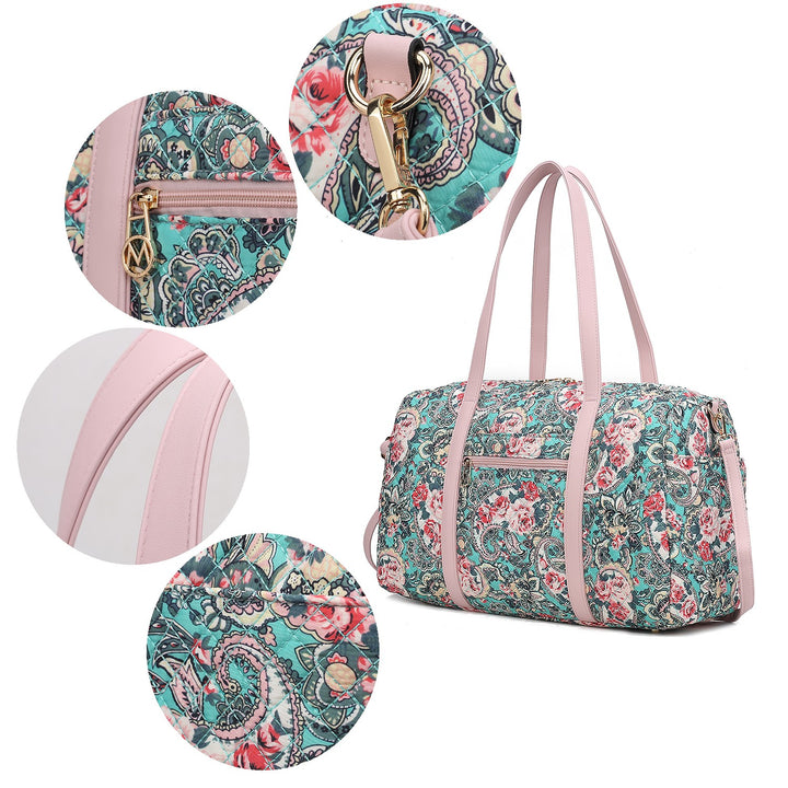 Mkf Khelani Quilted Botanical Pattern Duffle Bag