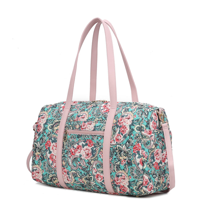 White Mkf Khelani Quilted Botanical Pattern Duffle Bag