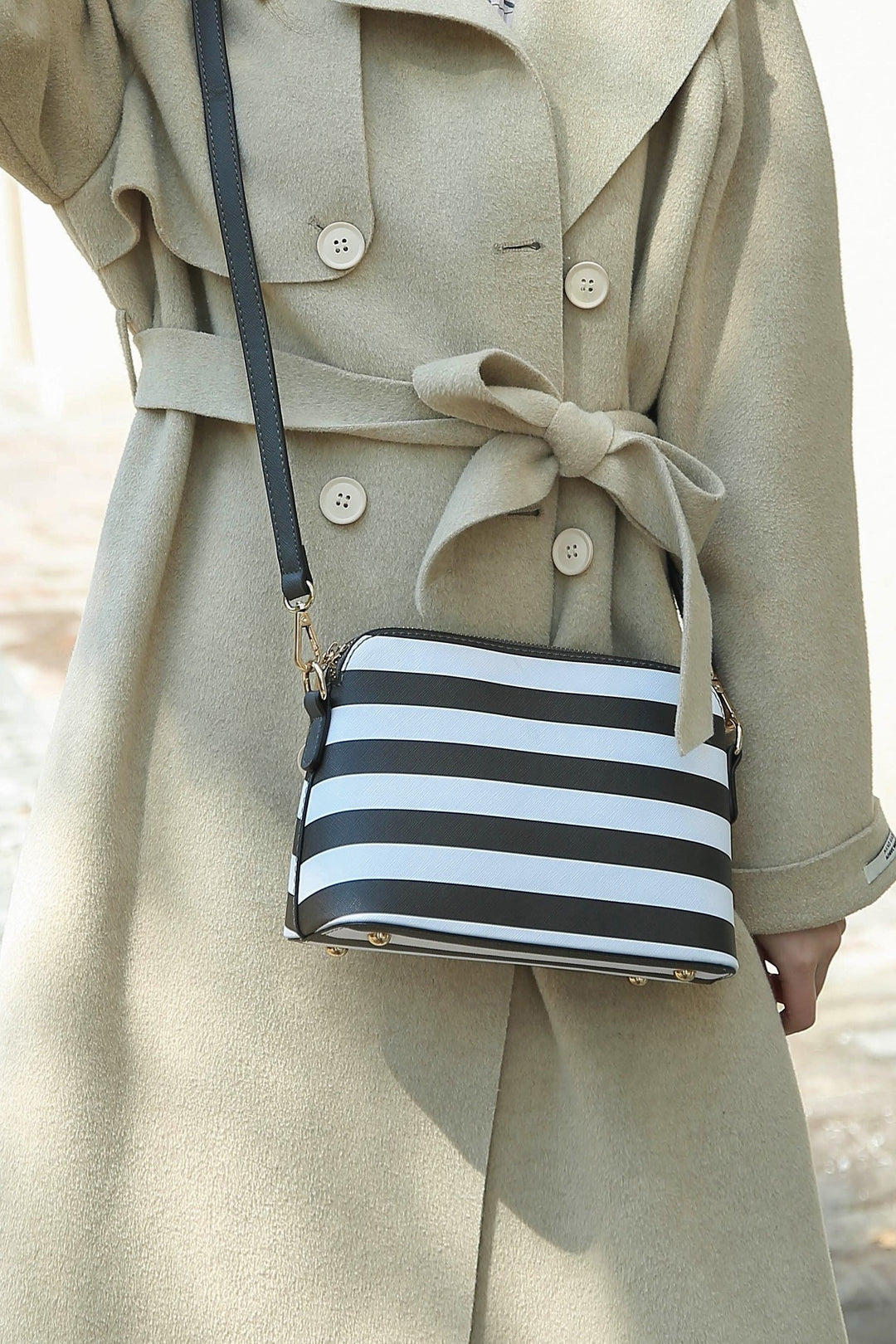 Black Mkf Kimmy Striped Crossbody Bag By Mia K