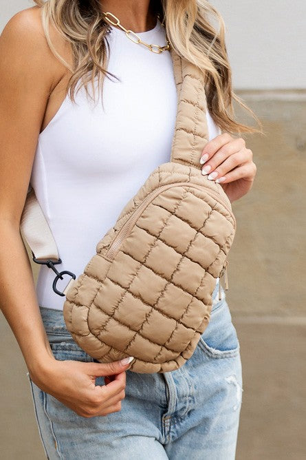 Mocha Skyler Quilted Puffer Sling
