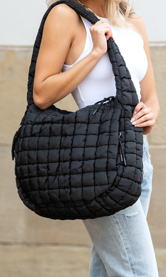 Black Taylor Quilted Puffer Tote
