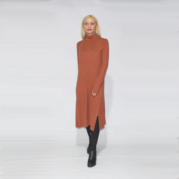 Turtle Neck Dress Long Sleeve With Side Slits