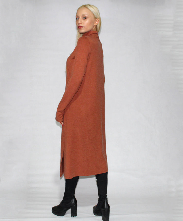 Turtle Neck Dress Long Sleeve With Side Slits