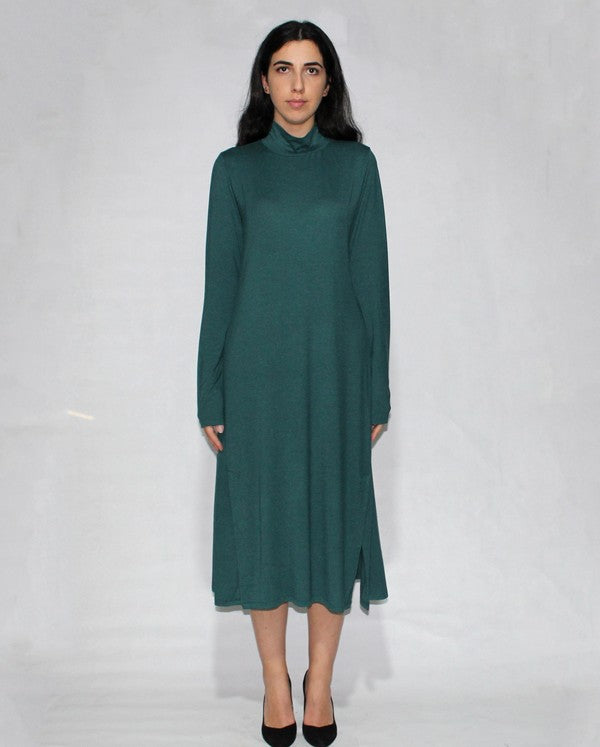Turtle Neck Dress Long Sleeve With Side Slits 1