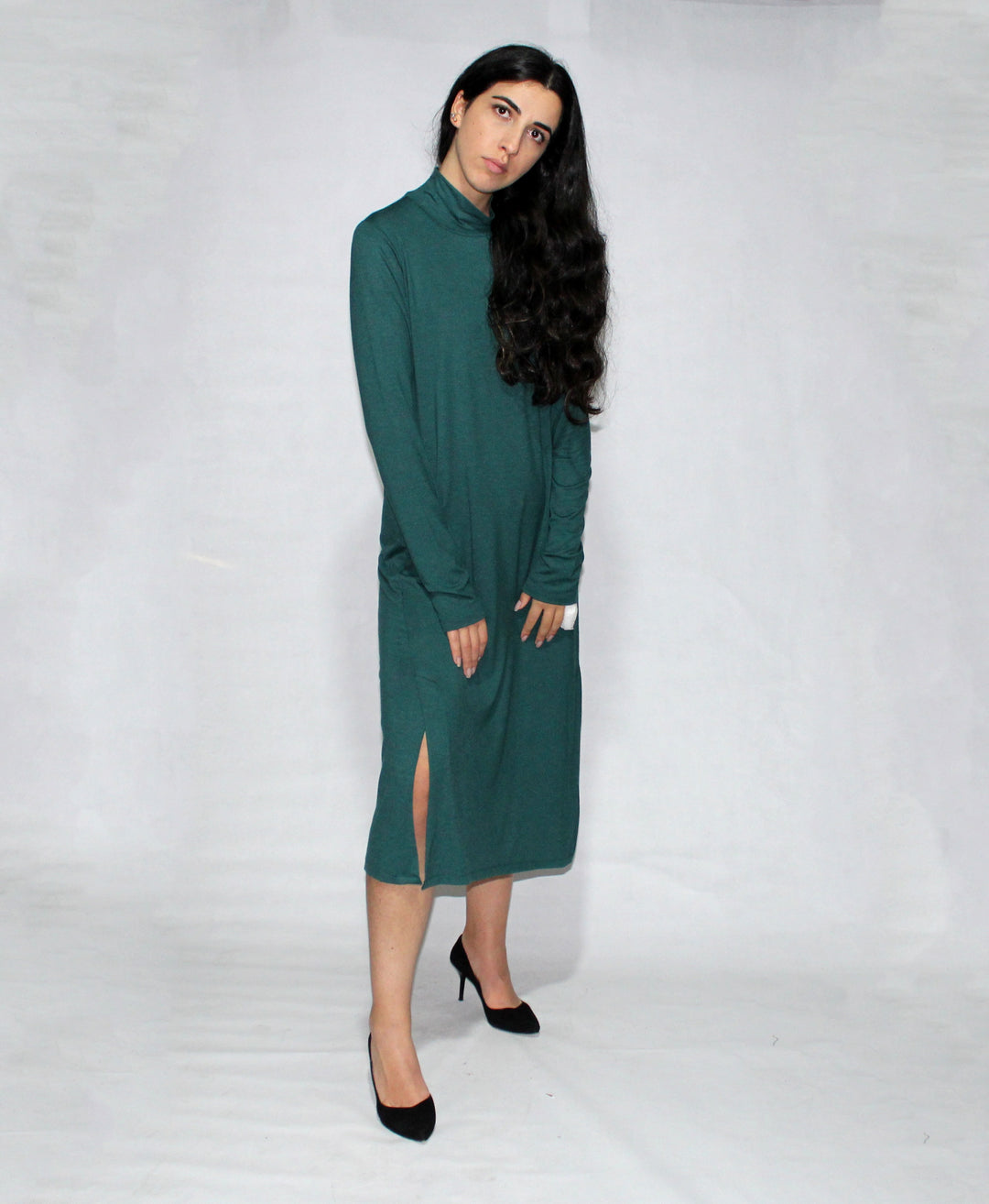 Turtle Neck Dress Long Sleeve With Side Slits 1
