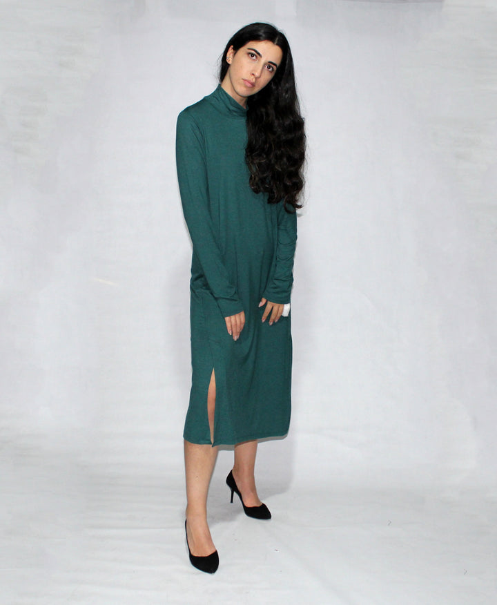 Turtle Neck Dress Long Sleeve With Side Slits 1