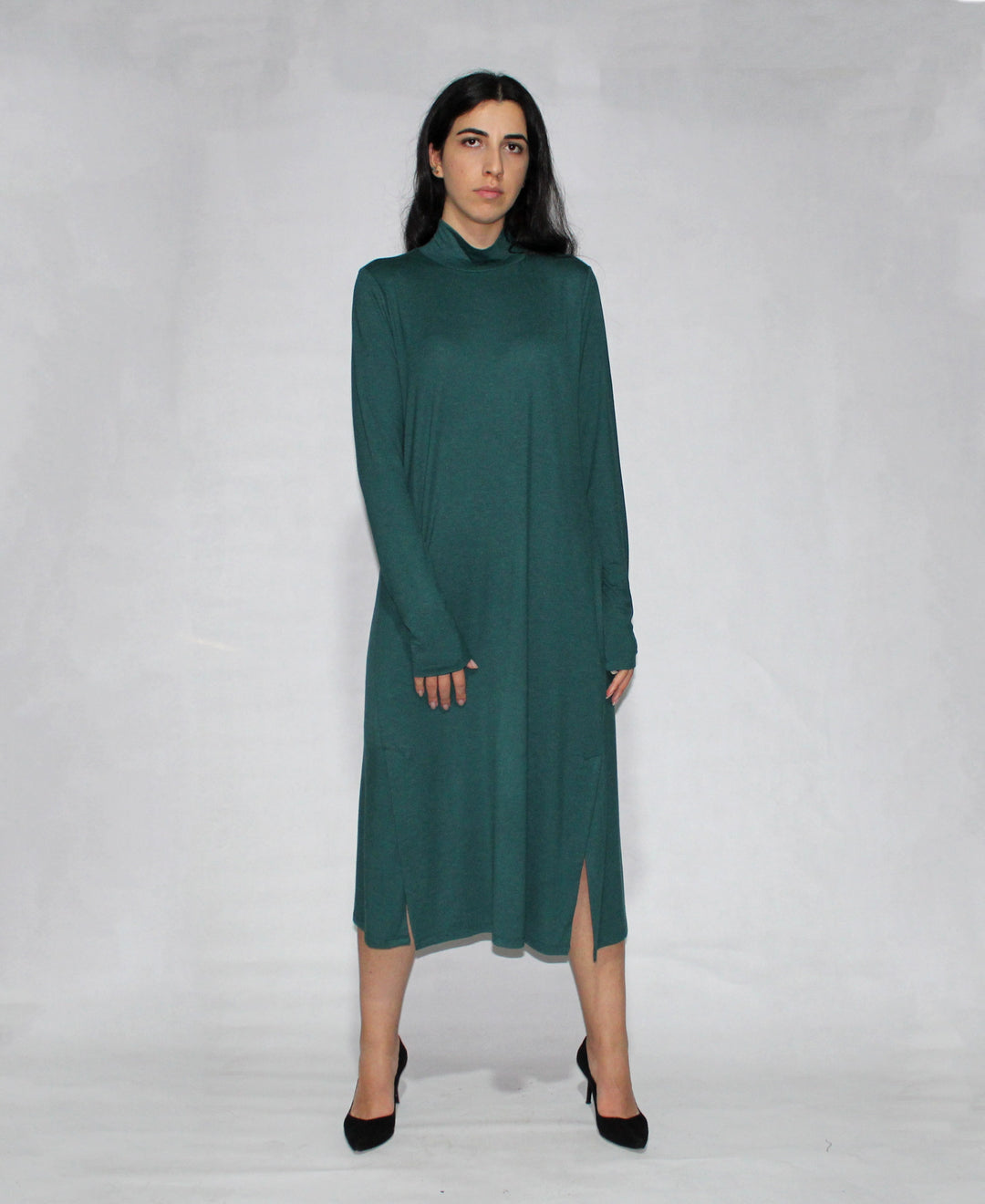 Turtle Neck Dress Long Sleeve With Side Slits 1