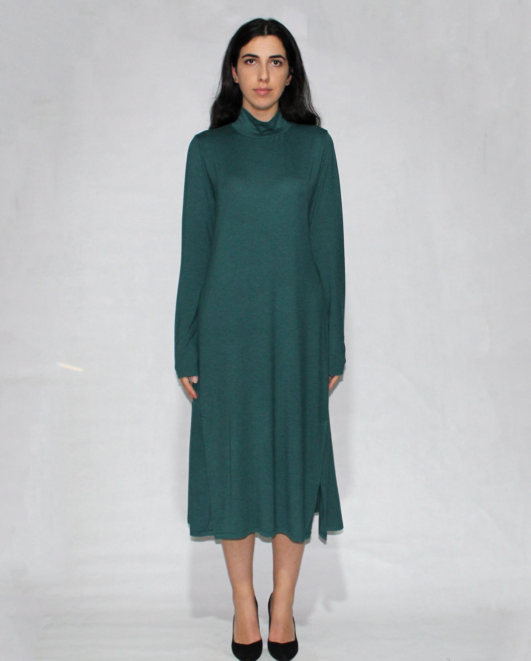 Turtle Neck Dress Long Sleeve With Side Slits 1
