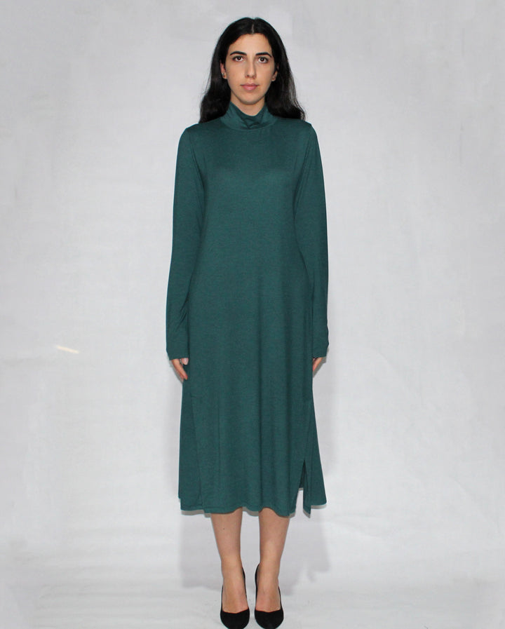 Turtle Neck Dress Long Sleeve With Side Slits 1