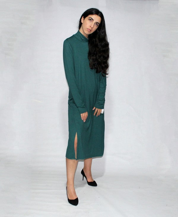 Turtle Neck Dress Long Sleeve With Side Slits 1