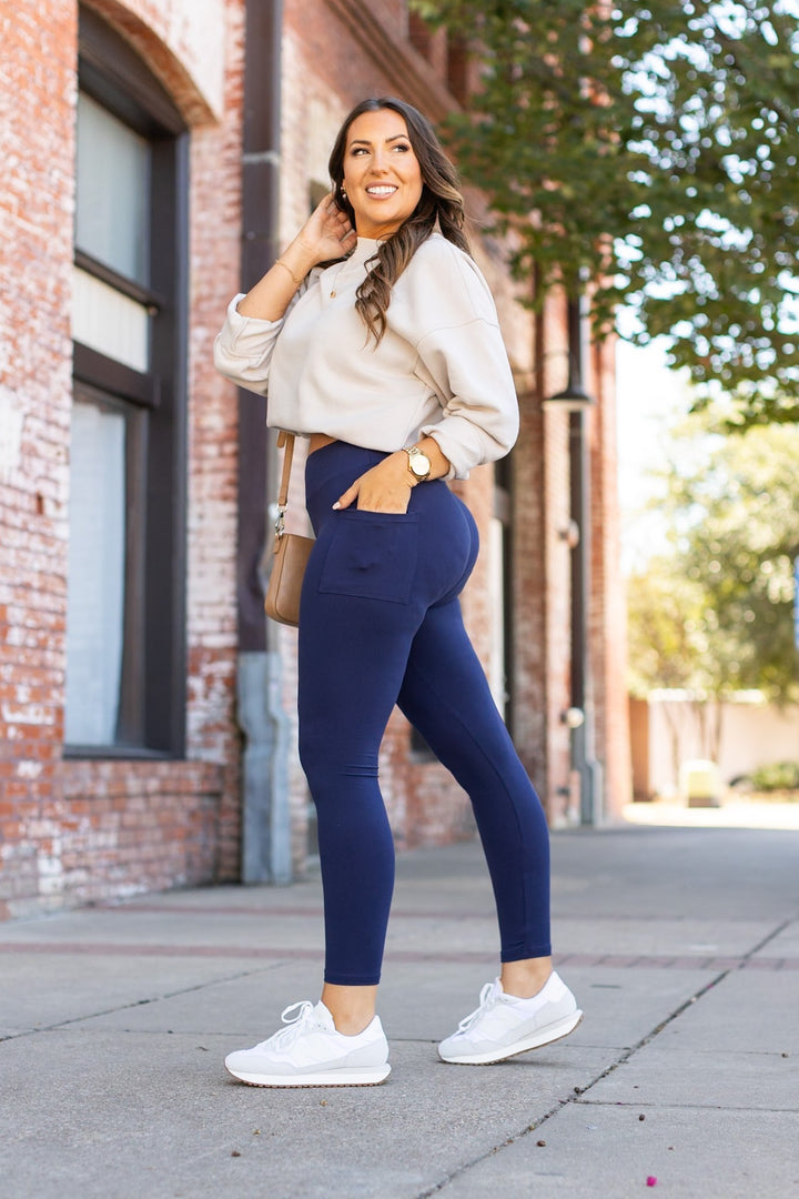 The Nyla Navy Full Length Leggings With Pockets 2