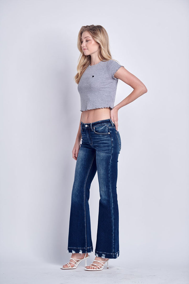 Dark Stone Wash Mid Rise Stretch Super Flare