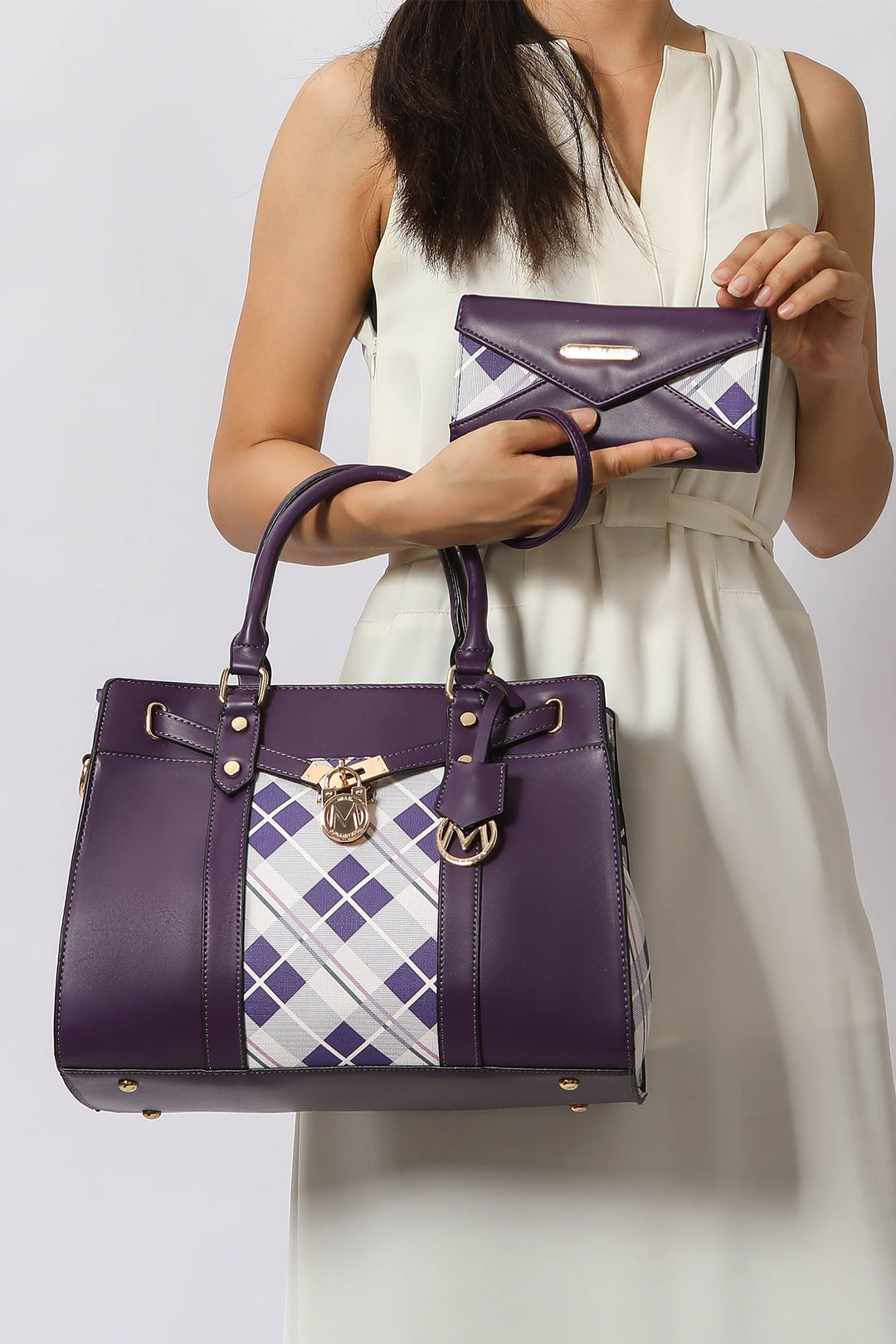 Coffee-Coffee Mkf Christine Plaid Satchel Bag With Wallet