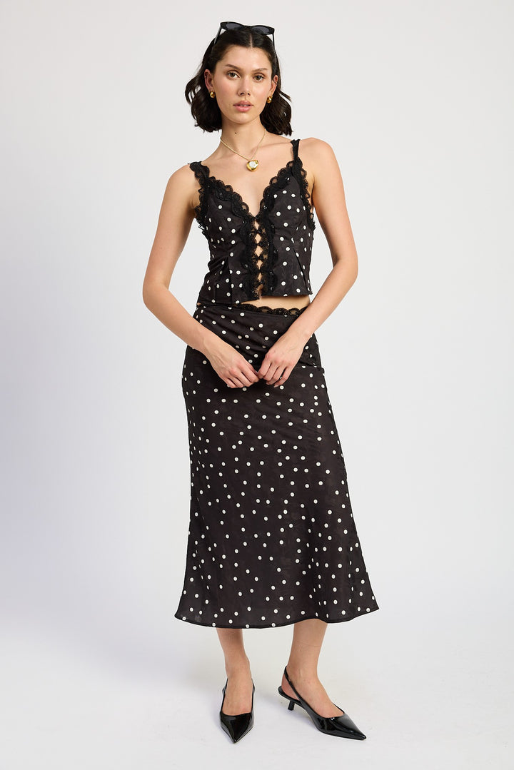 Black Polka Button Up Cami Top With Lace Detail