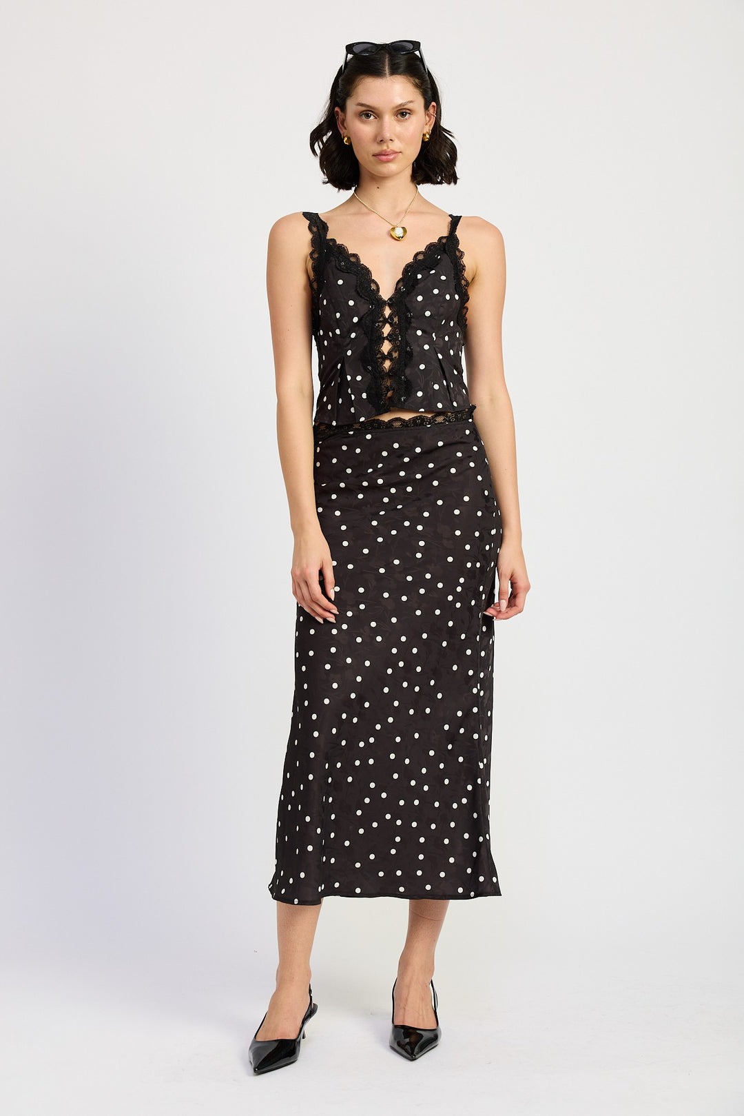 Button Up Cami Top With Lace Detail