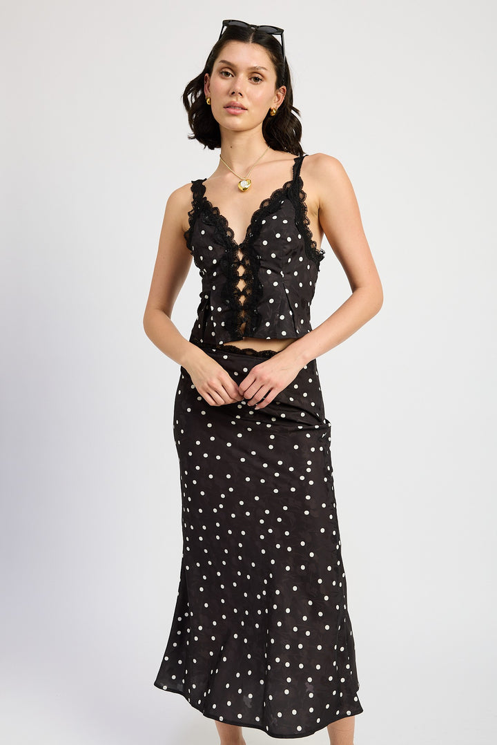 Satin Midi Skirt With Lace Trim