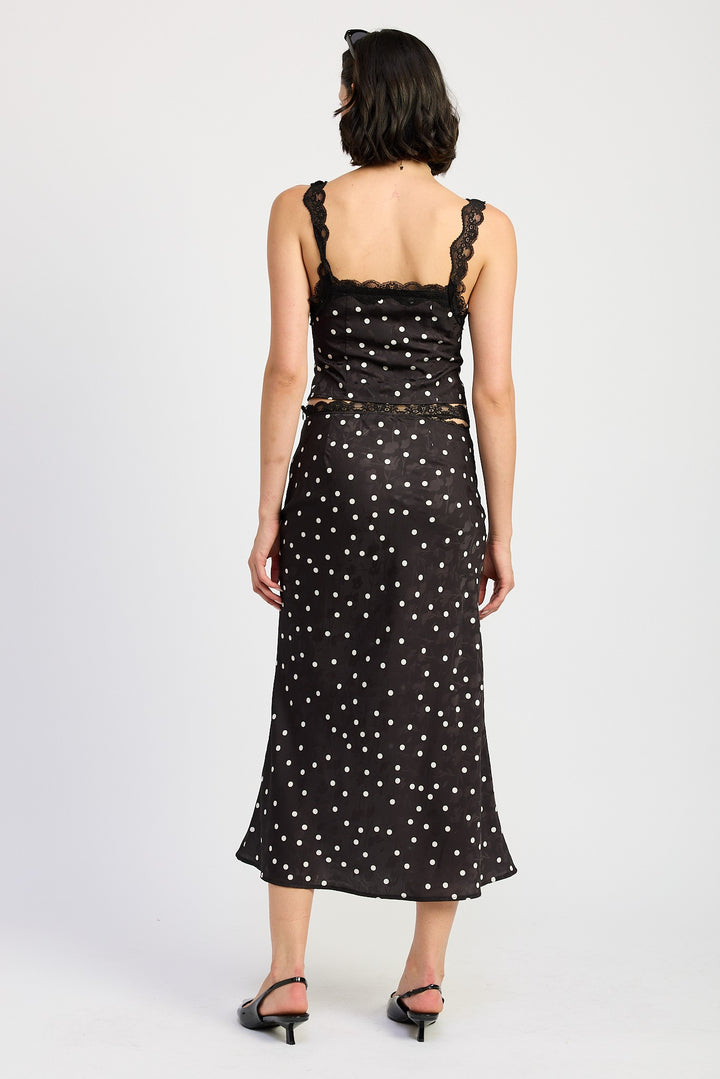 Satin Midi Skirt With Lace Trim