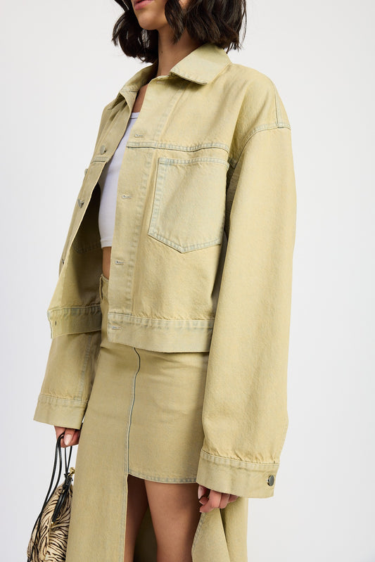 Light Sand Denim Oversized Denim Jacket