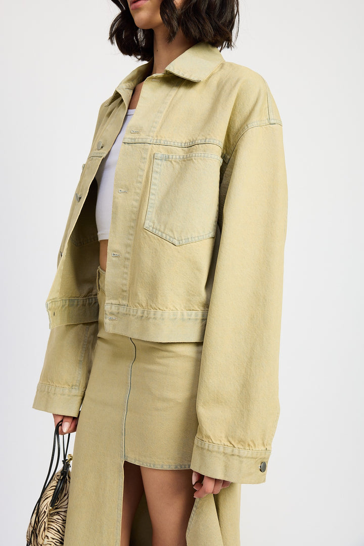 Light Sand Denim Oversized Denim Jacket