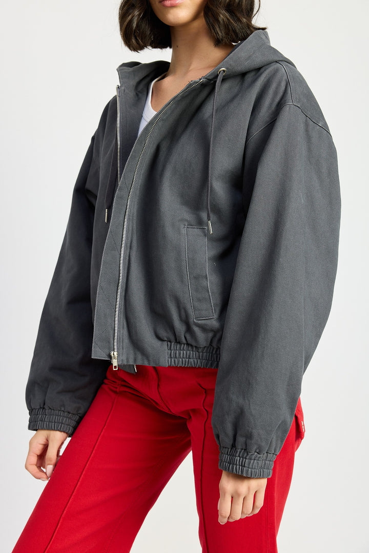 Vintage Washed Denim Zip Up Hoodie