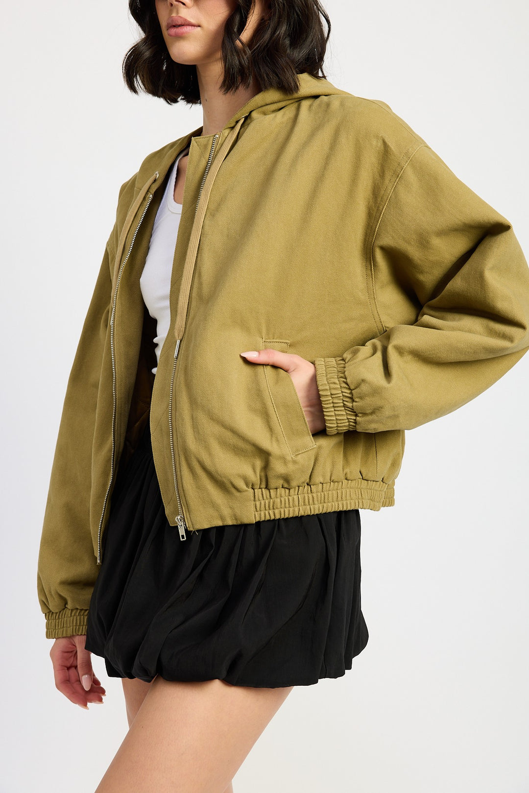 Vintage Washed Denim Zip Up Hoodie