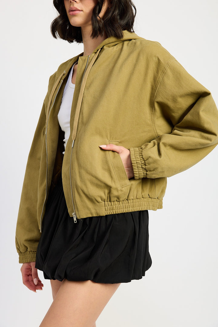 Vintage Washed Denim Zip Up Hoodie