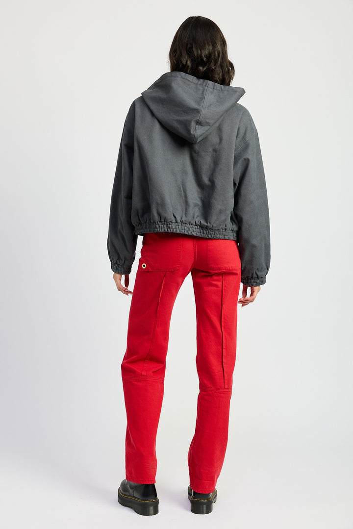 Vintage Washed Denim Zip Up Hoodie