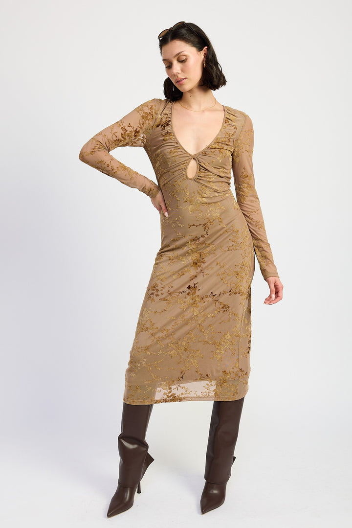 Key Hole Midi Long Sleeve Dress