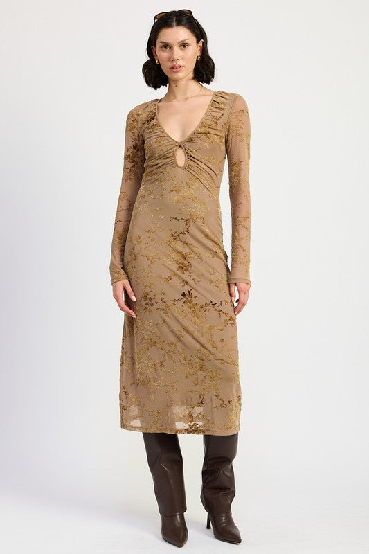 MOCHA Key Hole Midi Long Sleeve Dress