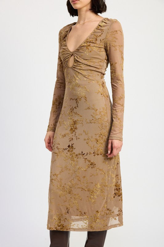 MOCHA Key Hole Midi Long Sleeve Dress