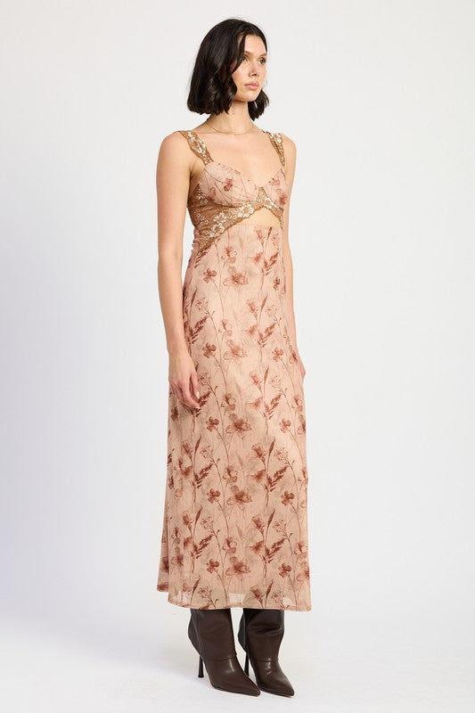 Lace Contrast Maxi Dress
