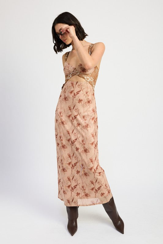 Lace Contrast Maxi Dress