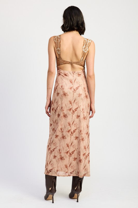 Lace Contrast Maxi Dress