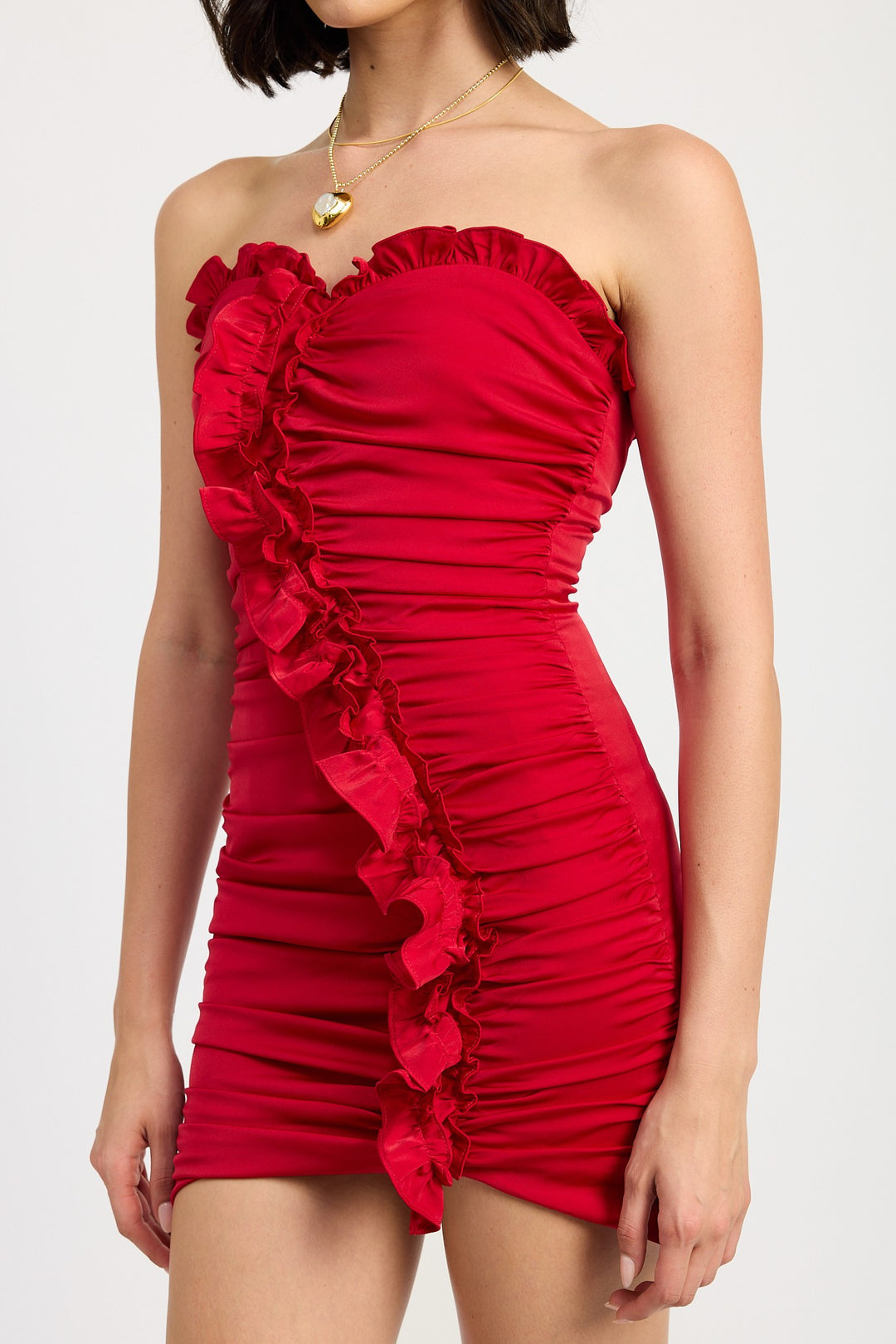 Red Ruched Ruffle Mini Dress