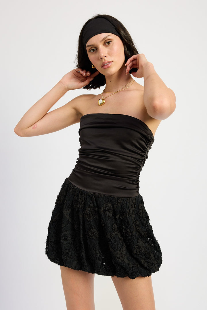 Black Ruched Bubble Mini Tube Dress