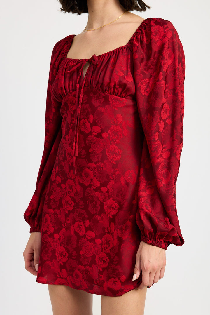 Dk Red Long Sleeve Lace Mini Dress