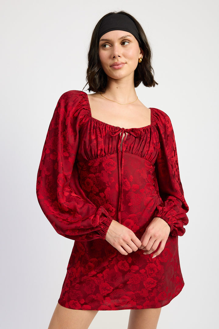 Dk Red Long Sleeve Lace Mini Dress