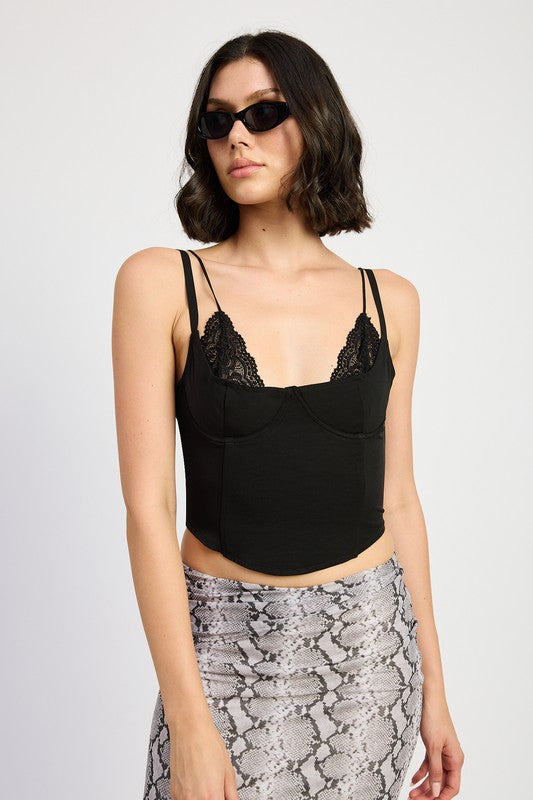 Black Peekaboo Lace Corset Top