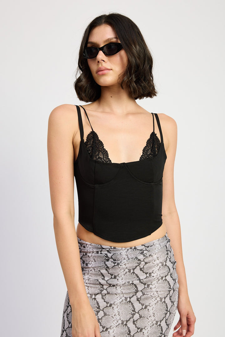 Black Peekaboo Lace Corset Top